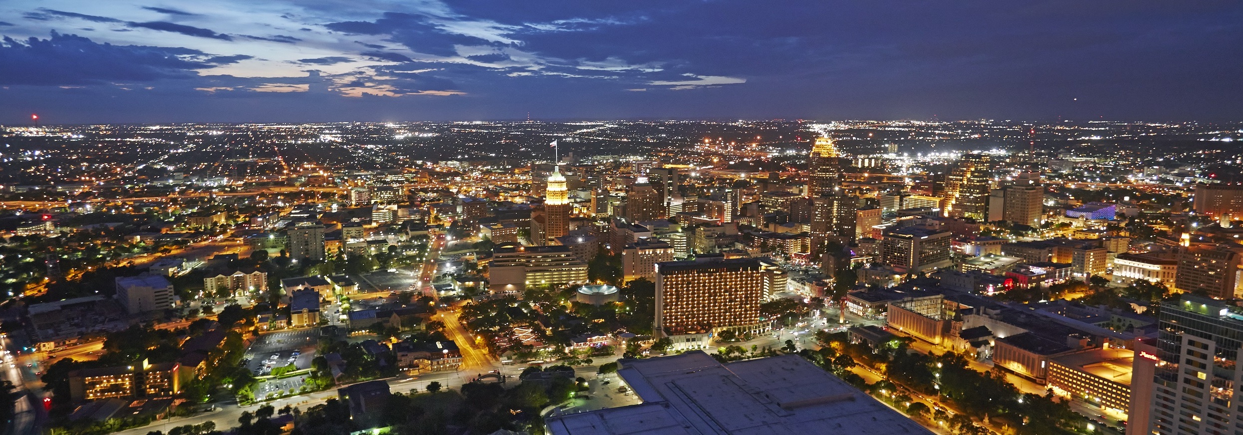 Elevated cityscape of dowtown San Antonio
